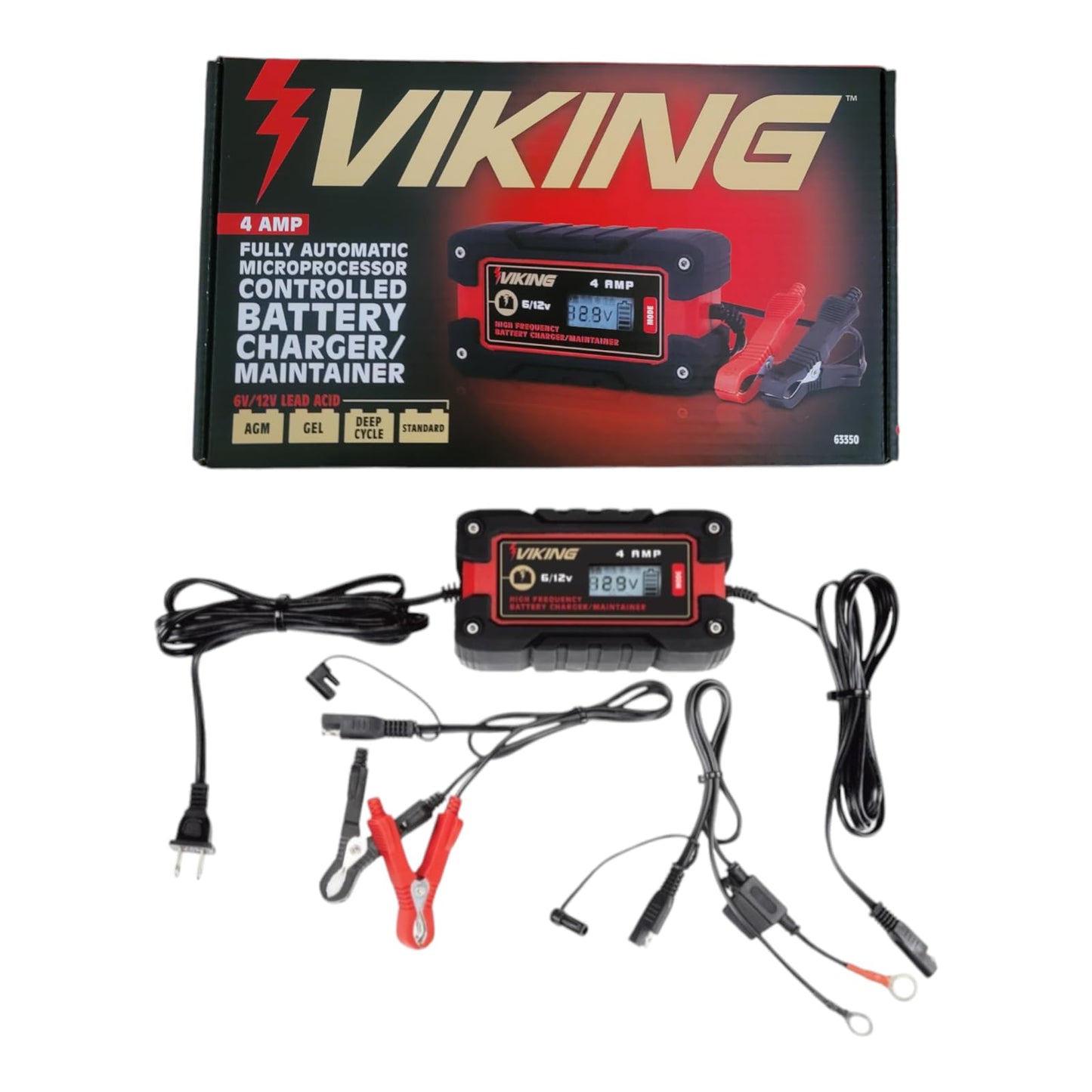 Cargador/mantenedor de baterías Viking 4A totalmente automático controlado por microprocesador
