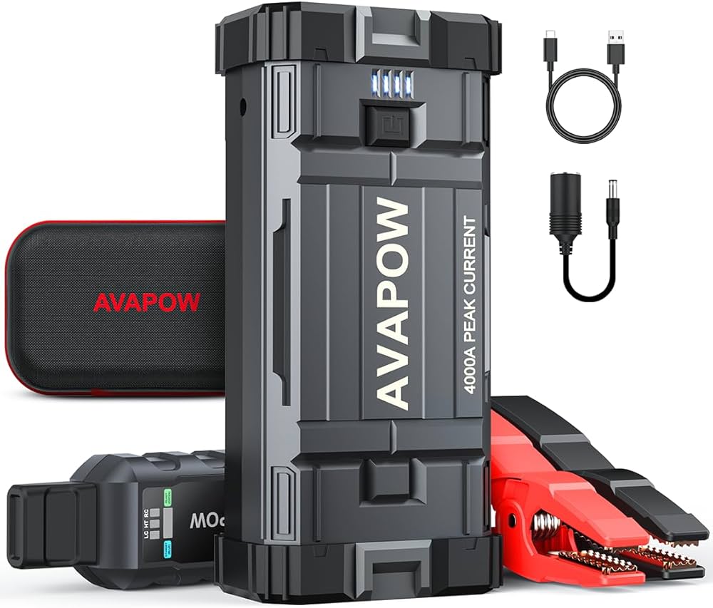 avapow Starthilfegerät für Autos, 4000 A Spitzenleistung, 27800 mAh Akku