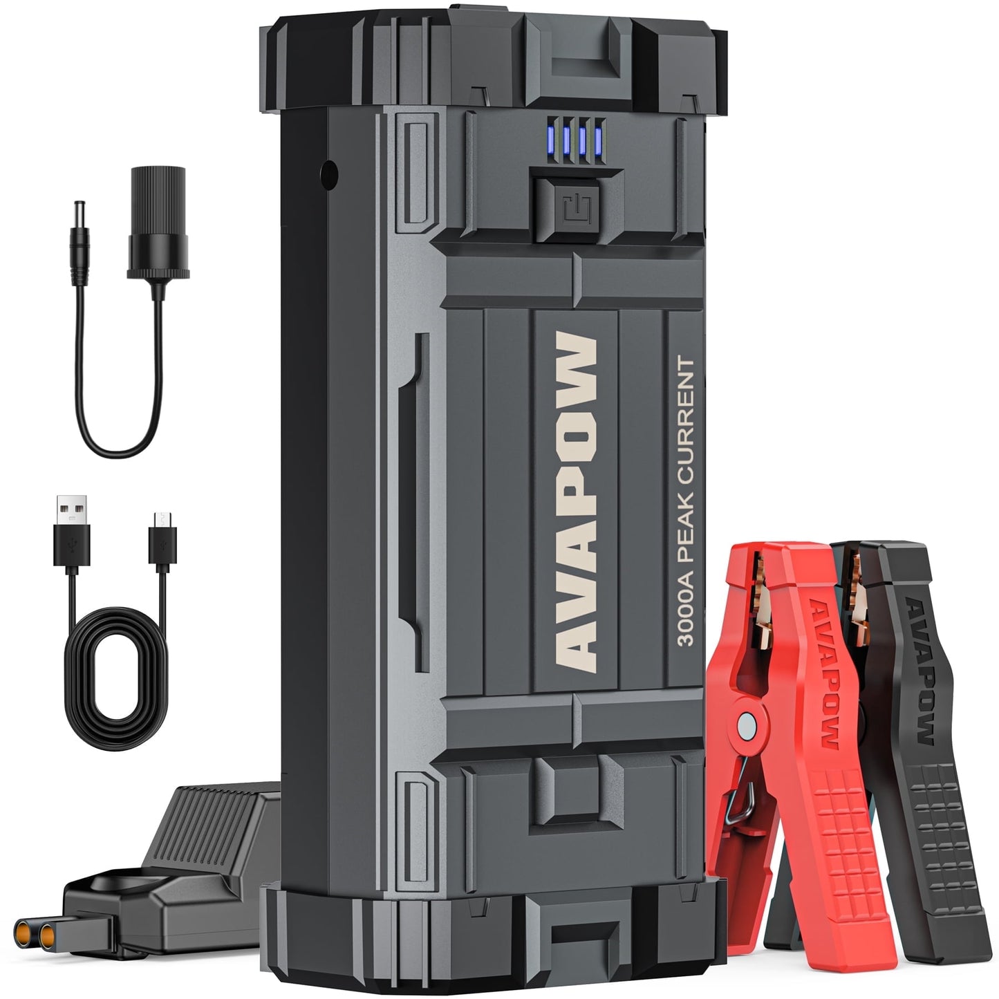 Avapow 3000a Peak 23800mAh Starthilfeakku, 12V tragbarer Starthilfe-Booster für Benzin- und Dieselmotoren bis 8L, Starthilfe-Ladegerät mit SOS-Blitzlicht