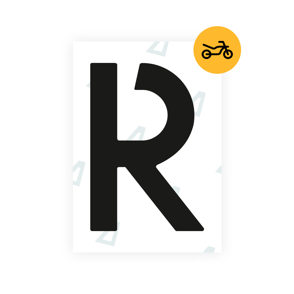 Black Alite Nanofilm for Netherlands moto license plates - Symbol "R"