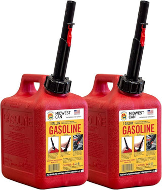 (2 pack) Midwest Can Company, 5 Gallon Capacity Gas Can with Flame Mitigation Device, Red