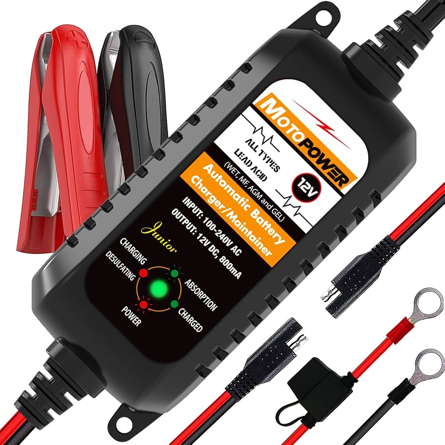 Cargador/mantenedor de baterías totalmente automático Motopower MP00205A de 12 V y 800 mA