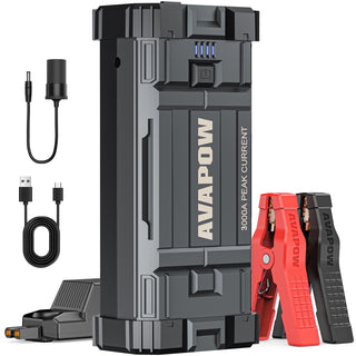 Avapow 3000a Peak 23800mAh Starthilfeakku, 12V tragbarer Starthilfe-Booster für Benzin- und Dieselmotoren bis 8L, Starthilfe-Ladegerät mit SOS-Blitzlicht