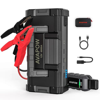 Avapow 6000a Starthilfegerät für Autobatterien: Leistungsstarkes Starthilfegerät mit dualem USB-Schnellladeanschluss und DC-Ausgang, 12V Starthilfe